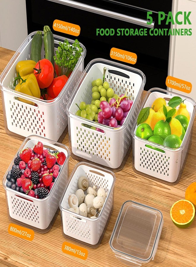 KEISSCO 5 PCS Fruit Storage Containers for Fridge, Leakproof Food Storage Containers with Removable Colander, Dishwasher & Microwave Safe, Produce Saver Container Keep Berry Fruit Vegetable Fresh Longer - Image 2